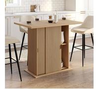 IDMARKET Ilot central 4 personnes JULIETTE 110 cm pied central avec rangement effet lattes tasseau de bois