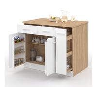 IDMarket - Ilot Central Alto Portes avec rangements, tiroirs, Rangement Coulissant et Plan de Travail façon hêtre et Blanc