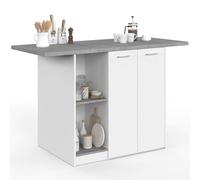 IDMarket - Ilot Central BAO 140 cm 4 Personnes Bois Blanc et Effet béton | Coloris blanc avec plan de travail effet béton