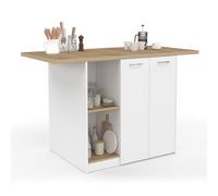 Ilot central BAO 140 cm 4 personnes bois blanc avec plan de travail façon hêtre