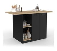 IDMarket Ilot central BAO 140 cm 4 personnes bois et noir avec plan de travail hêtre