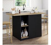 IDMARKET Ilot central BAO 140 cm 4 personnes bois noir avec plan de travail façon hêtre