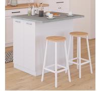 Ilot Central Ivo 120 Cm Blanc Avec Plan De Travail Effet Beton