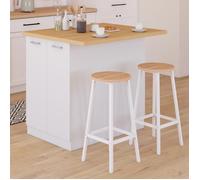 IDMARKET Ilot central IVO 100 cm blanc avec plan de travail façon hêtre