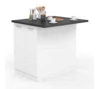IDMarket – Îlot central IVO 120 cm – Blanc avec plan de travail gris anthracite