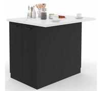 IDMarket - Ilot Central IVO 100 cm Bois Noir avec Plan de Travail Effet marbre Alaska