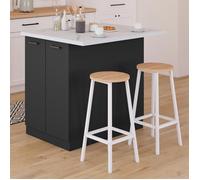 IDMARKET Ilot central IVO 100 cm bois noir avec plan de travail effet marbre ALASKA