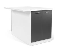 IDMarket - Ilot Central IVO 120 cm Blanc et Gris avec Plan de Travail