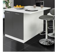IDMARKET Ilot central IVO 120 cm blanc et gris avec plan de travail