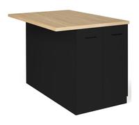 IDMARKET Ilot central IVO 120 cm bois noir avec plan de travail façon hêtre