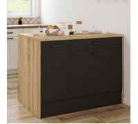 IDMarket – Ilot central LIO 120 cm – Maxi capacité de rangement – Bois et noir