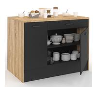 IDMarket - Ilot Central LIO 120 cm Maxi capacité de Rangement Bois et Noir