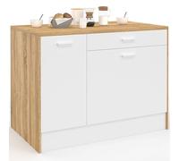 IDMarket - Ilot Central LIO Maxi capacité de Rangement Bois et Blanc