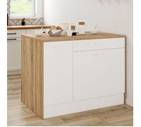 IDMarket - Ilot Central LIO Maxi capacité de Rangement Bois et Blanc