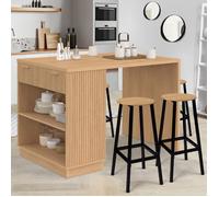 IDMARKET Ilot central mange-debout 4 personnes JULIETTE lattes tasseau bois coloris chêne