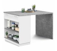 Ilot central mange debout 4 personnes VITO 130 cm blanc et plateau effet béton