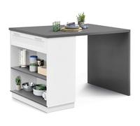 Ilot central mange-debout 4 personnes VITO 130 cm blanc et plateau gris