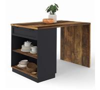 Ilot central mange-debout 4 personnes VITO 130 cm noir et effet bois foncé HAWKINS