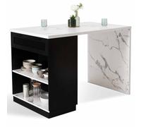 IDMarket - Ilot Central Mange Debout 4 Personnes VITO 130 cm Noir et marbre