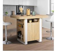 Ilot central PHOENIX 110 cm bois et blanc avec rangements