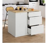 IDMarket - Ilot Central TIBO 110 cm casserolier 3 tiroirs Bois et Blanc