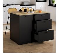 IDMarket - Ilot Central TIBO 110 cm casserolier 3 tiroirs Bois et Noir