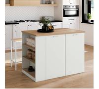 IDMarket Îlot central TIBO 120 cm bois blanc avec plan de travail façon hêtre