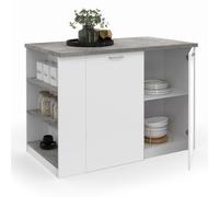 Ilot central de cuisine bois blanc et effet béton