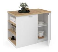 IDMarket Îlot central TIBO 120 cm bois blanc avec plan de travail façon hêtre