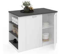 IDMarket Îlot Central TIBO 120 cm Bois Blanc et Gris Anthracite avec étagères et 2 portes