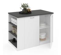Ilot central TIBO 120 cm bois blanc avec plan de travail gris anthracite