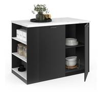 IDMarket - Ilot Central TIBO 120 cm Bois Noir et Effet marbre | Avec plan de travail effet marbre alaska, 2 personnes