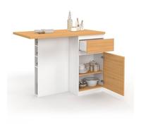 IDMARKET Ilot central TINO 120 cm avec range-bouteilles 4 personnes bois blanc avec plan de travail façon hêtre