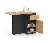 IDMarket - Ilot central TINO 120 cm avec range-bouteilles 4 personnes bois noir avec plan de travail façon hêtre