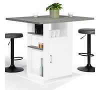 Ilot central UGO 110 cm plateau effet béton et blanc avec rangements