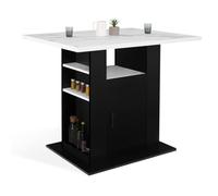 Ilot central UGO 110 cm effet marbre ALASKA et noir avec rangements