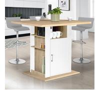 Ilot central UGO 110 cm bois blanc et imitation hêtre avec rangements