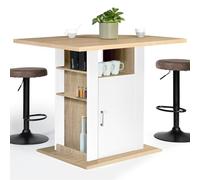 Ilot central UGO 110 cm bois blanc et imitation hêtre avec rangements