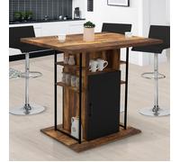 Ilot central UGO 110 cm bois noir et effet bois foncé HAWKINS avec rangements design industriel