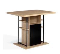 Ilot Central Ugo 110 Cm Bois Noir Et Imitation Hêtre Avec Rangements Design Industriel