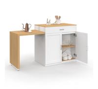 IDMarket - Ilot Central VITO 94-155 cm Bois Blanc avec Table à Manger Extensible intégrée façon hêtre