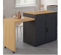 IDMARKET Ilot central VITO 94-155 cm bois noir avec table à manger extensible intégrée façon hêtre