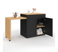 IDMarket - Ilot central VITO 94-155 cm bois noir avec table à manger extensible intégrée façon hêtre