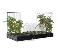 IDMarket Kit potager complet 3 bacs métal modulables carrés - serre à tomates, treillis, housse