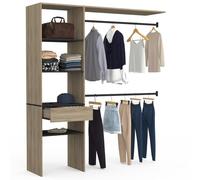 IDMarket Kit dressing MELINE 160 x 40 x 180 cm hêtre, étagères noires, tiroir, double penderie