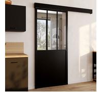 IDMarket - Kit porte coulissante verrière verre trempé 93 cm en métal + MDF avec rail et fixations