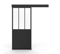 IDMarket - Kit porte coulissante verrière verre trempé 93 cm en métal + MDF avec rail et fixations