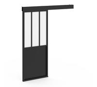 IDMarket - Kit porte coulissante verrière verre trempé givré 83 cm en métal + MDF avec rail et fixations