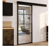IDMarket – Kit porte coulissante vitrée 83 cm verre trempé métal et MDF, rail + fixations