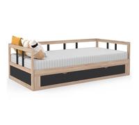 IDMarket - Lit Banquette 90 x 190 cm Zoya Convertible Bois et Noir | Lit banquette 90 x 190 cm convertible 180 x 190 cm, avec 1 tiroir de rangement